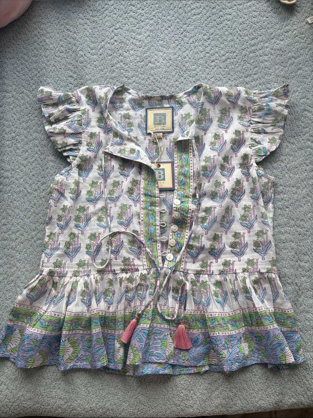Tea Collection Women's White Floral Tassel Peplum Blouse